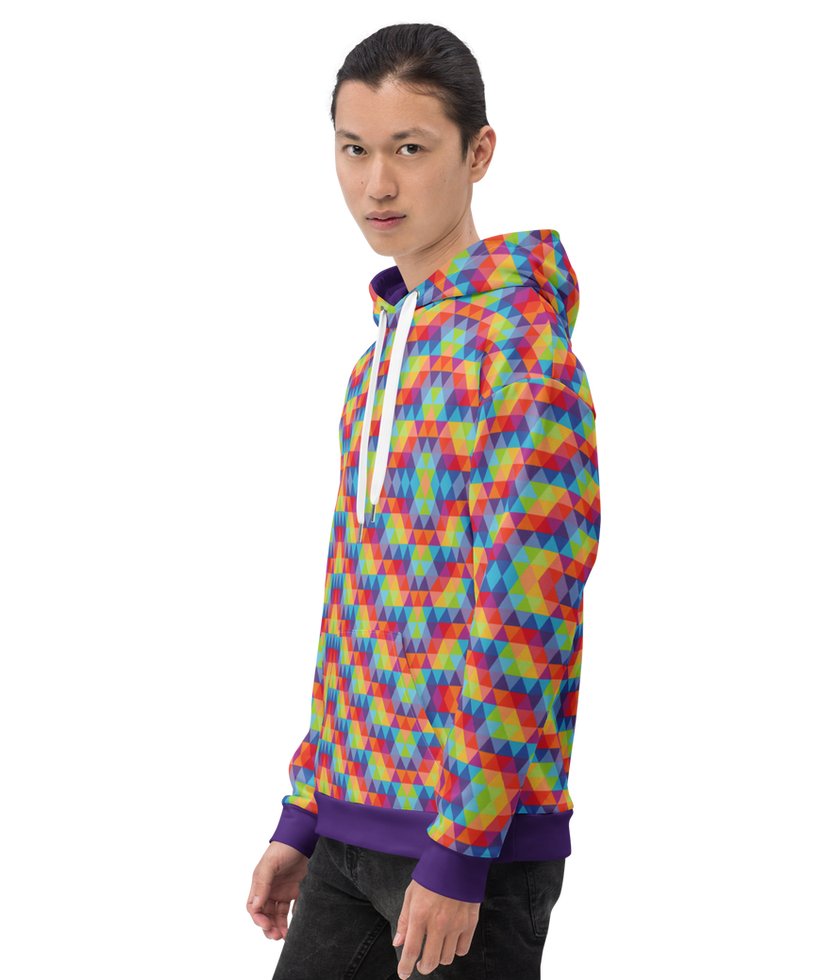 Rainbow Triangle Hoodie featuring a bold rainbow triangle design symbolizing LGBTQ+ pride.