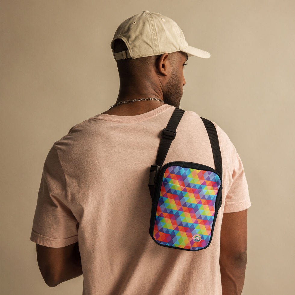 Retro Rainbow Triangle Utility Crossbody Bag by This Gay Tee - LGBTQ+ bag with repeating triangle pattern design