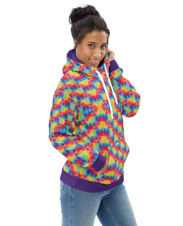 Rainbow Triangle Hoodie featuring a bold rainbow triangle design symbolizing LGBTQ+ pride.