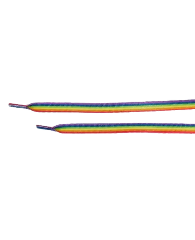 Rainbow Flag Shoelaces featuring bold rainbow stripes inspired by the LGBTQ+ pride flag.