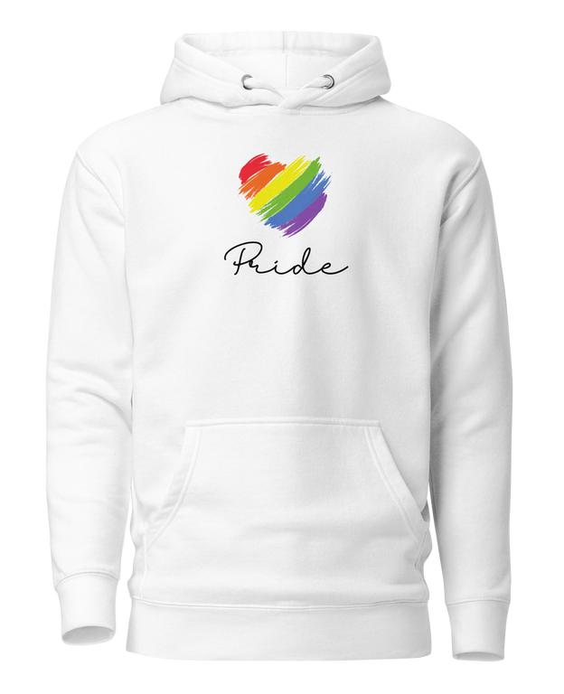 Heart Pride Hoodie featuring a colorful rainbow heart graphic symbolizing LGBTQ+ pride.
