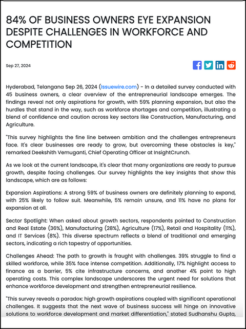 News article about business expansion trends and challenges