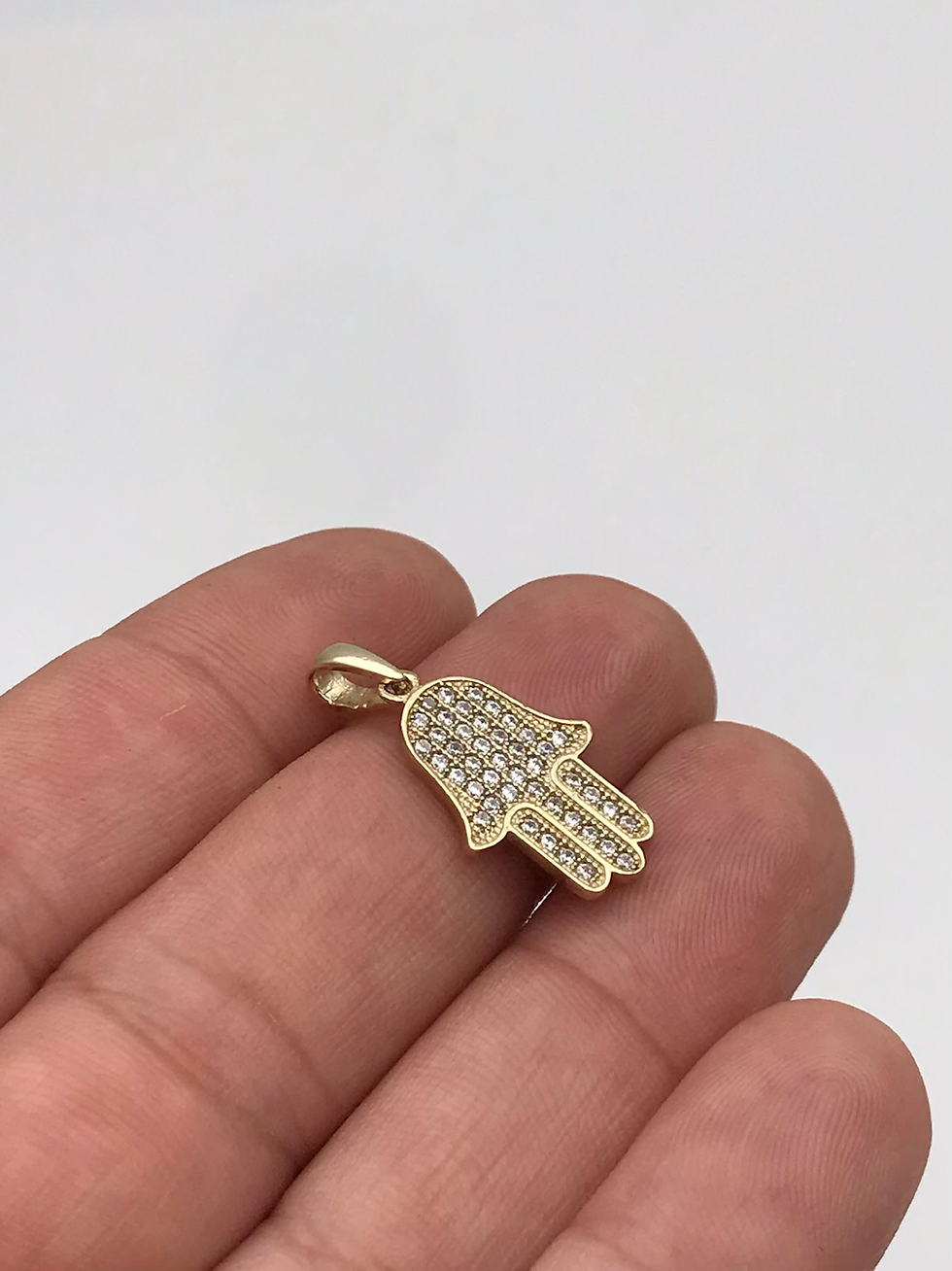 Thumbnail: 10kt YellowGold & Sparkling Cubic Zirconia HAMSA Pendant
