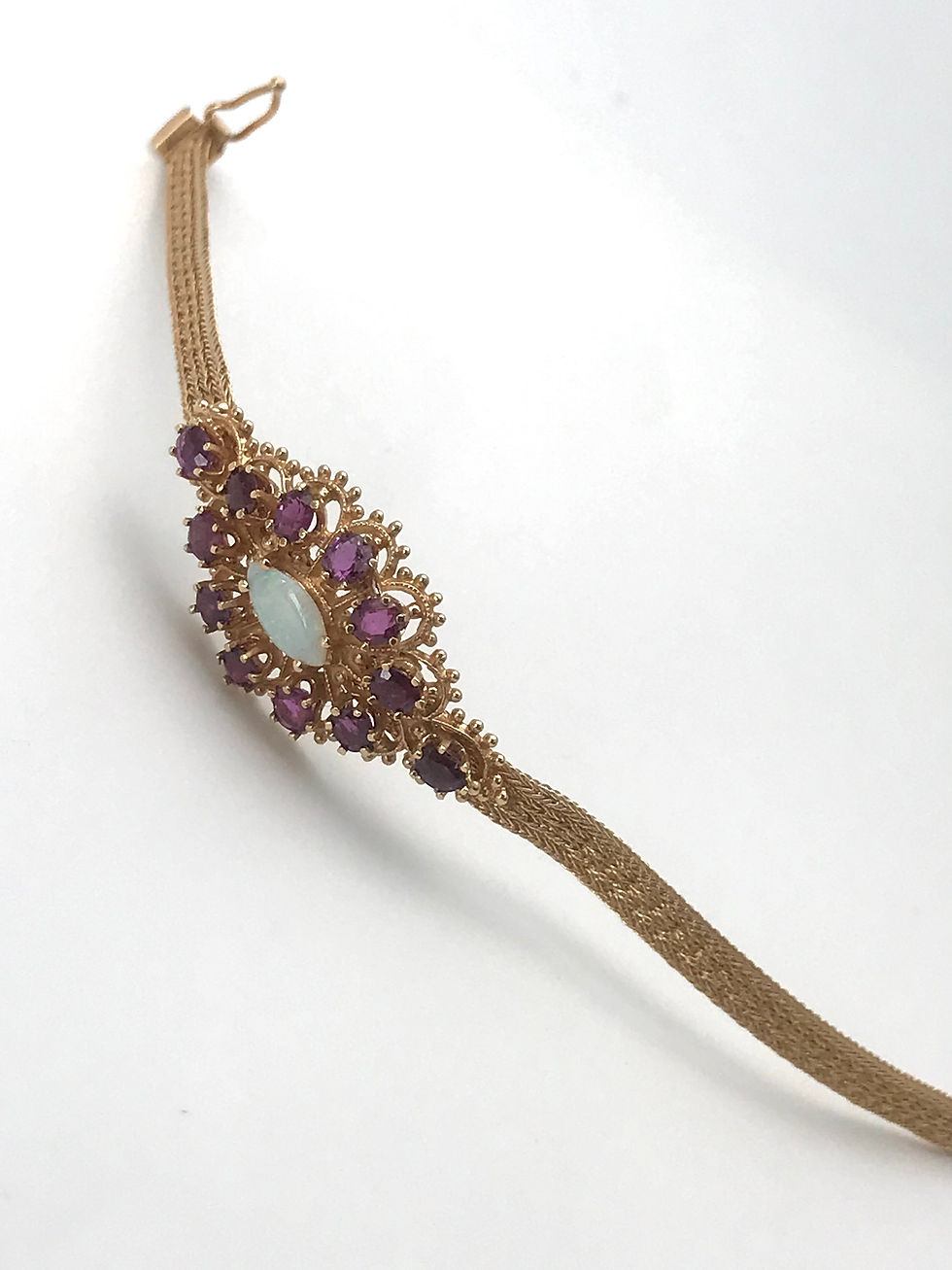 Thumbnail: Beautiful  Estate Vintage 14k Yellow Genuine Garnets/Opal Bracelet 6” 