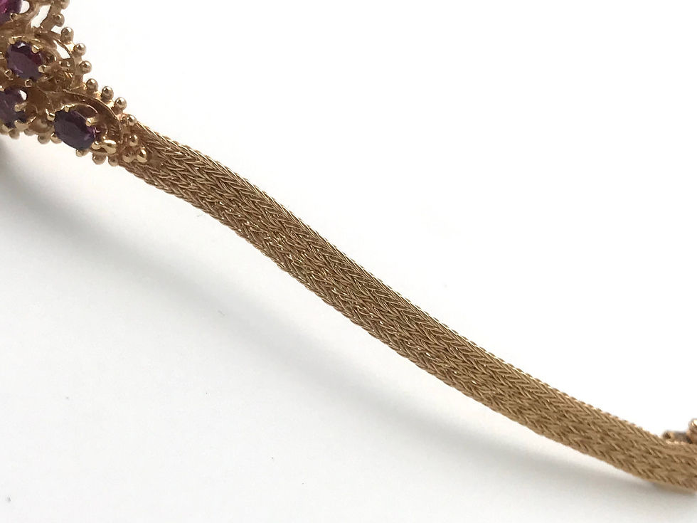 Thumbnail: Beautiful  Estate Vintage 14k Yellow Genuine Garnets/Opal Bracelet 6” 