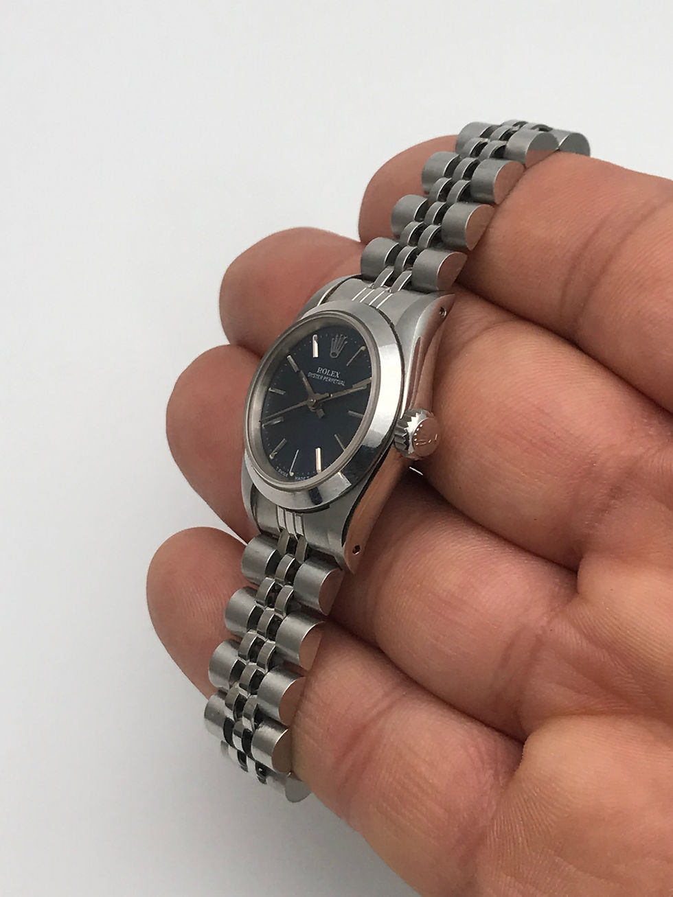 Thumbnail: 💯 Authentic Ladies ROLEX 24mm Blue Case, Stainless Steel Jubilee Band, #67180 