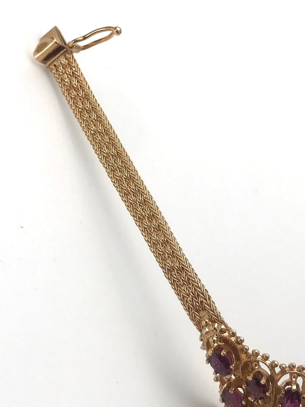 Thumbnail: Beautiful  Estate Vintage 14k Yellow Genuine Garnets/Opal Bracelet 6” 