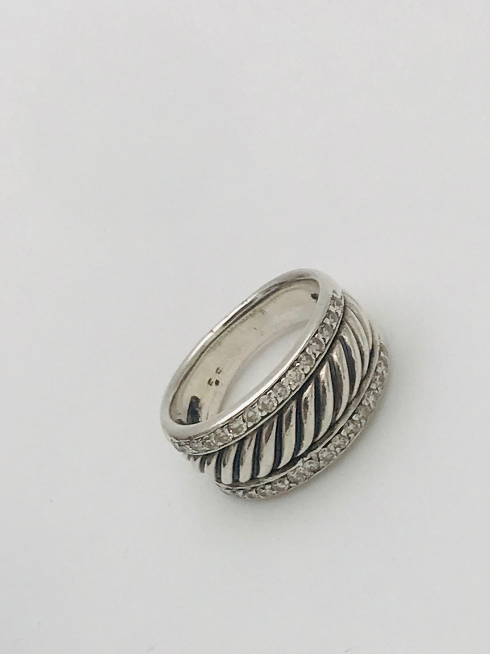 Thumbnail: 💯 David Yurman Sterling Silver “Thoroughbred” Diamond Band Ring 5.75