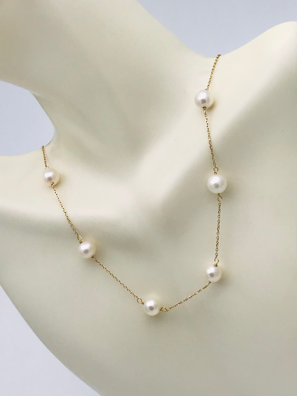Thumbnail: 14kt YellowGold Genuine Pearl Station Necklace 16”