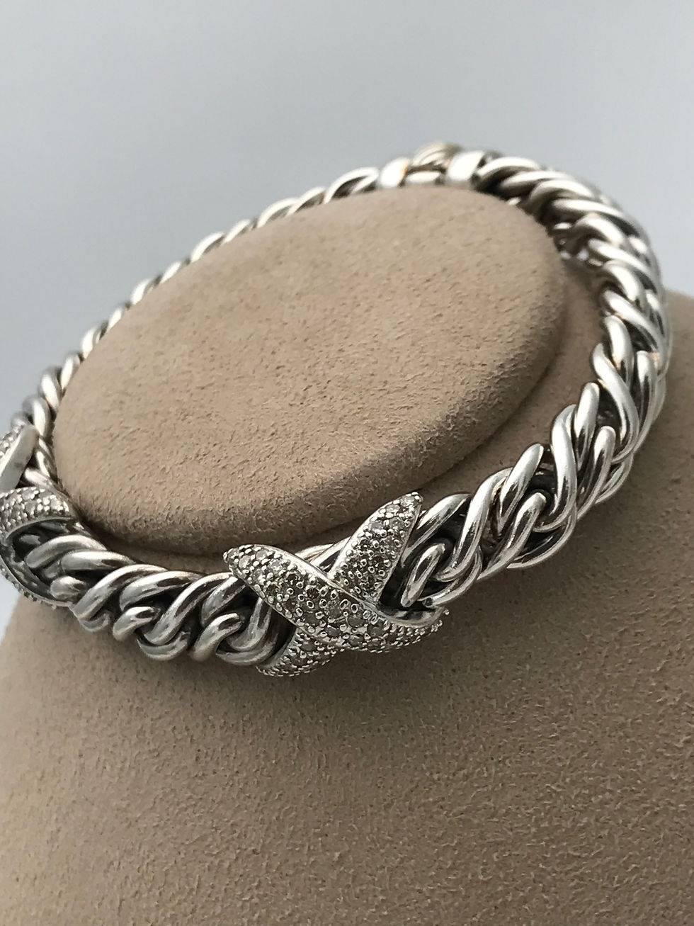 Thumbnail: David Yurman Sterling Silver 1.50cts(tw) Pave Diamonds Lyrica Wheat Bracelet 