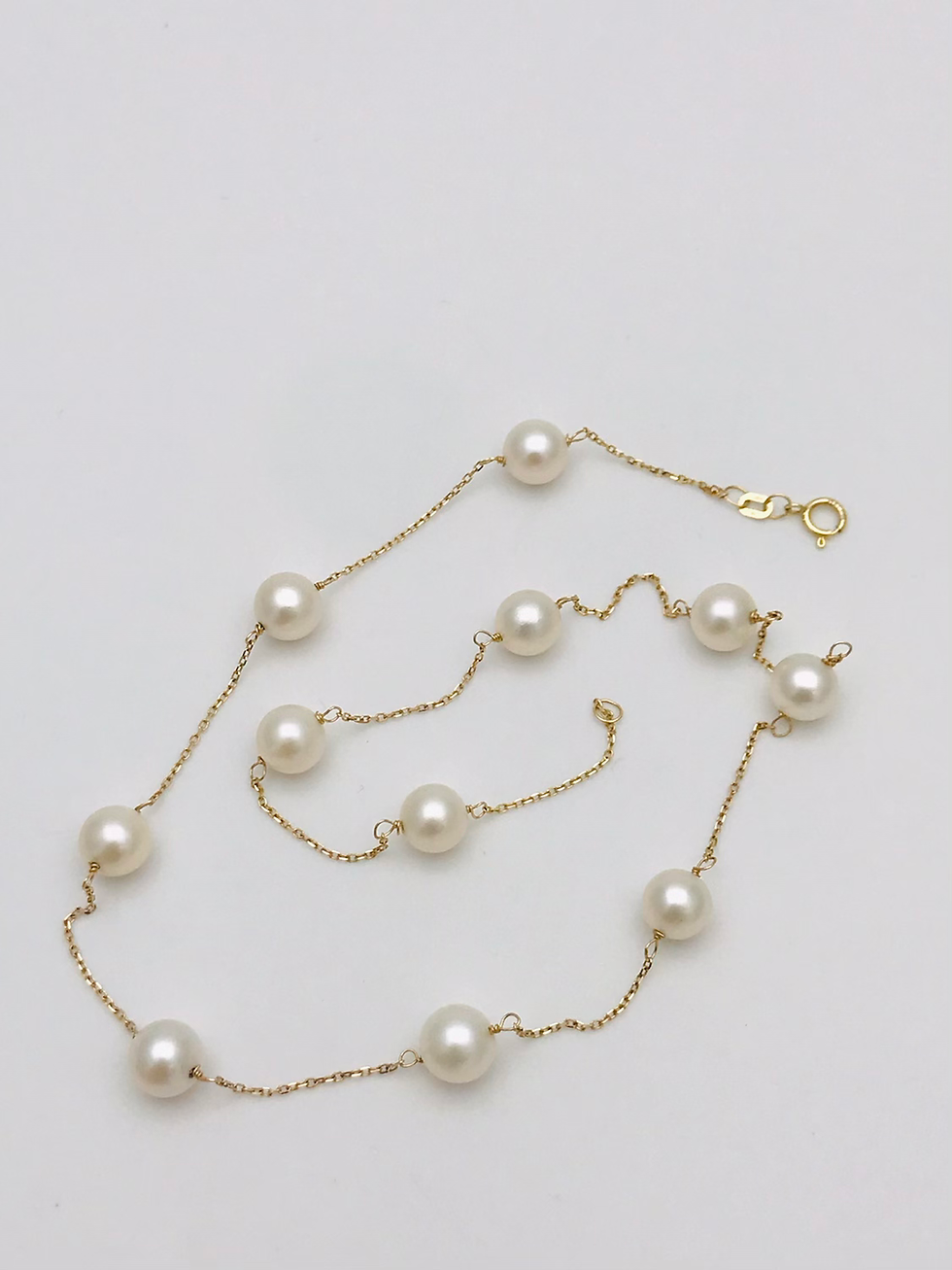 Thumbnail: 14kt YellowGold Genuine Pearl Station Necklace 16”