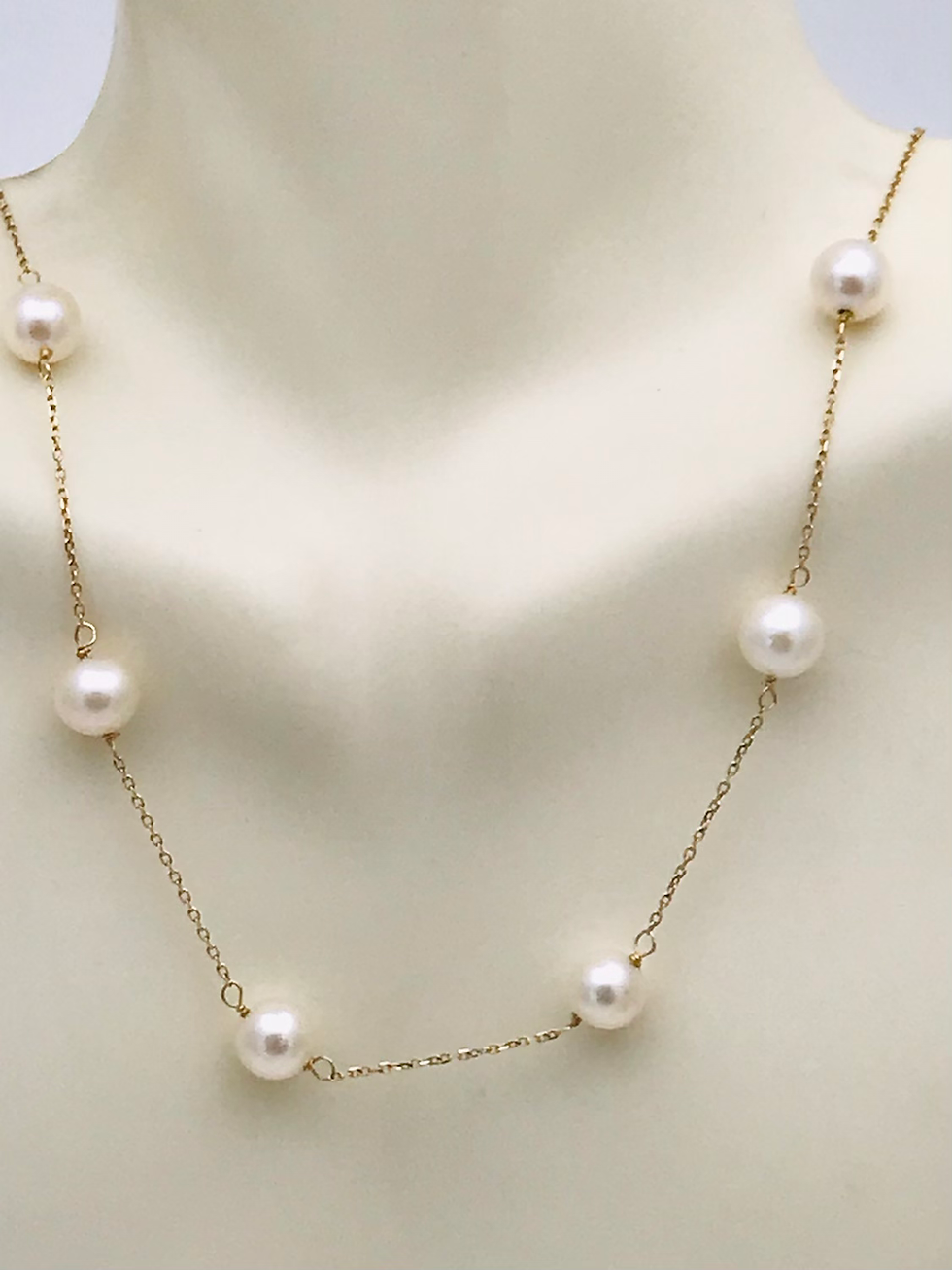 Thumbnail: 14kt YellowGold Genuine Pearl Station Necklace 16”