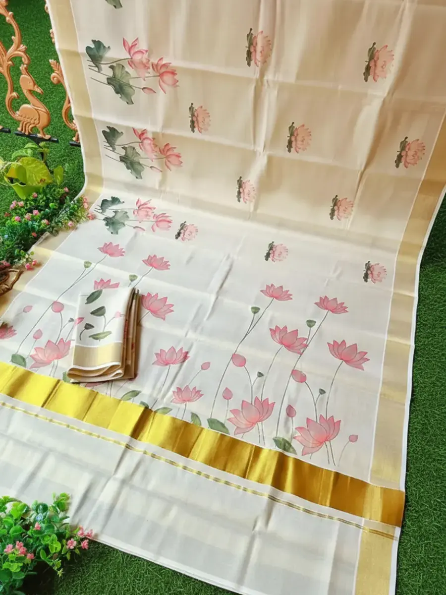 Lotus Kasavu Tissue Saree with Blouse main view