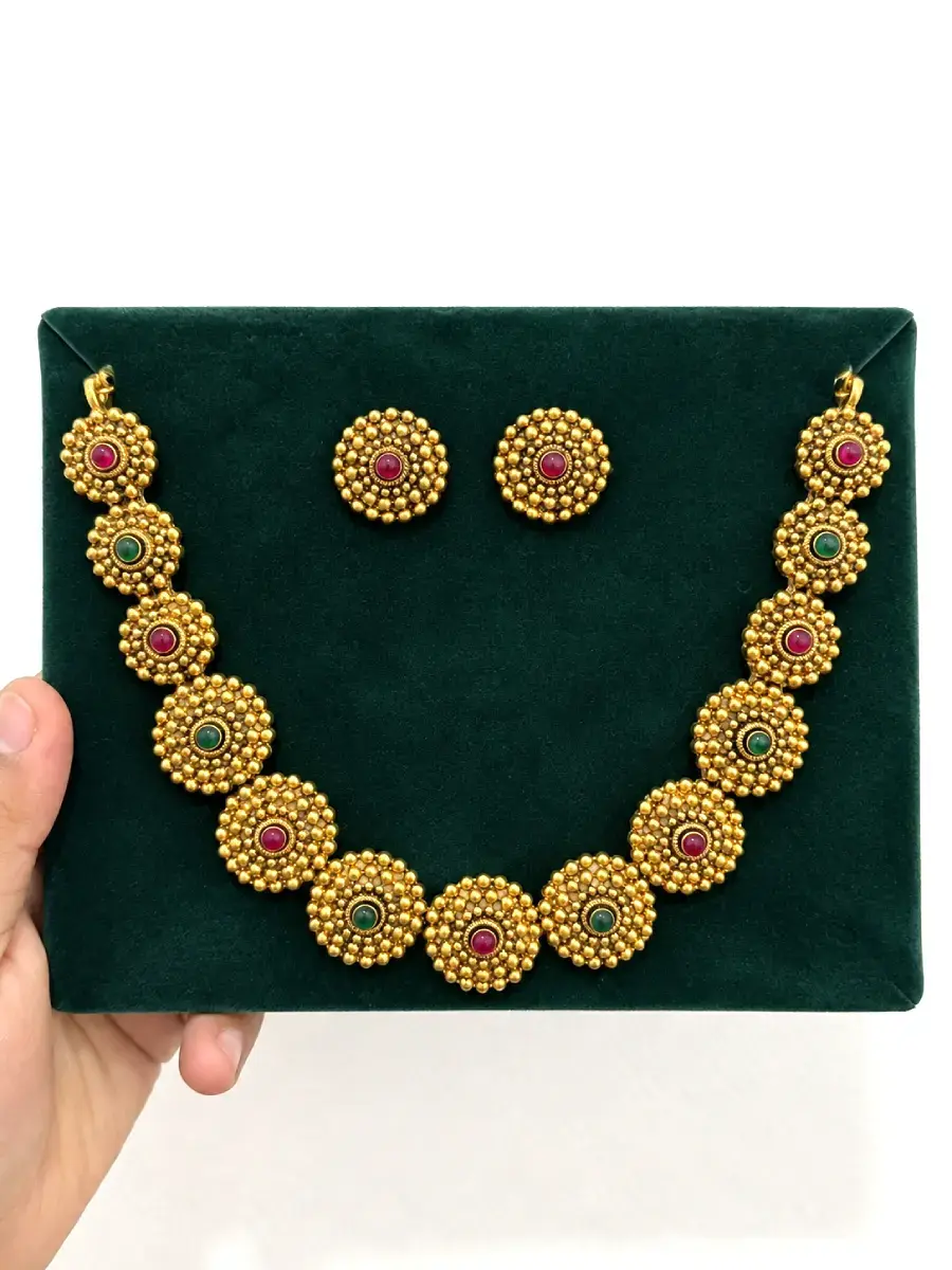 Antique Gold Ruby & Emerald Choker Necklace Set main view