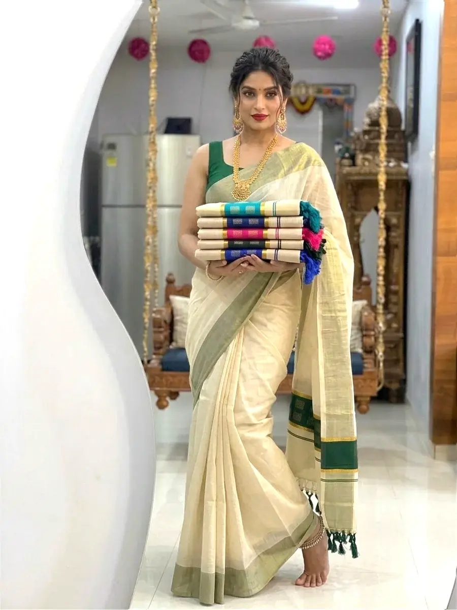 Chathura Zari Tussel Tissue Kerala Saree main view