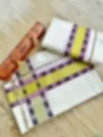 Thumbnail: Lotus Violet Kara Golden Kasavu Cotton Setmundu main view