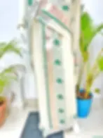 Thumbnail: Green Feather Floral Designer Stripe Silver Kasavu Kuthampully Setmundu bottom view
