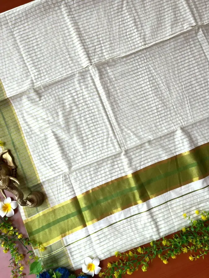 Thumbnail: Stripe Kasavu Cotton Kasavu Saree with Blouse pallu view