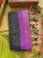 Lavender Pallu Copper Zari Charcoal Black Soft Silk Saree folded view