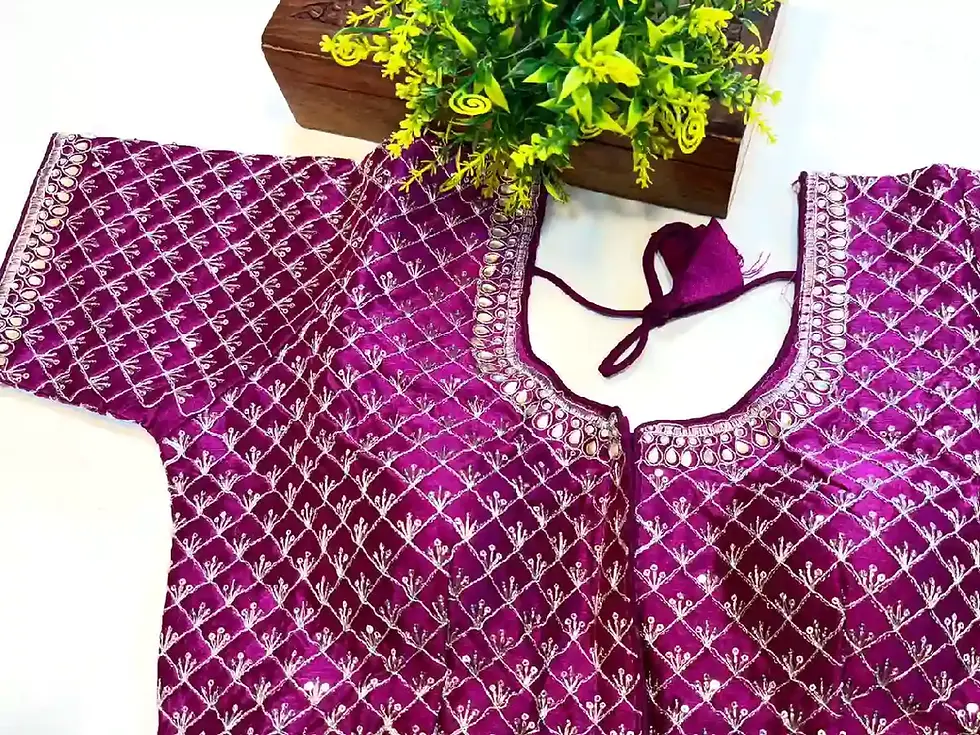 Thumbnail: Silver Sequin Work Embroidery Purple Readymade Blouse closeup view