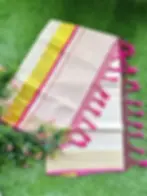 Pink Border Kasavu Tissue Saree with Stripe Pallu top view