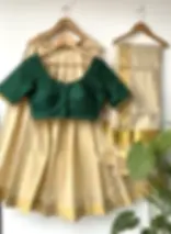 Traditional Tissue Kasavu Dhavani with Green Blouse main view