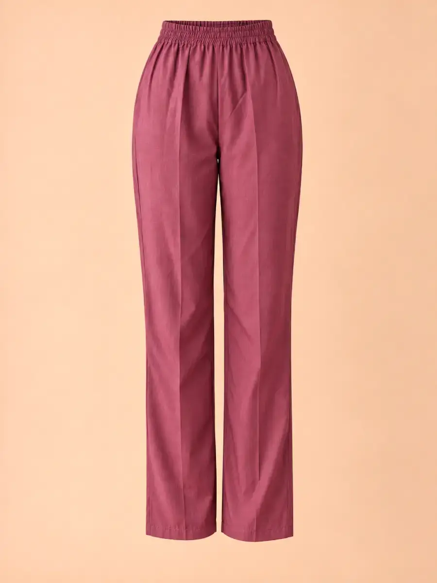 Thumbnail: Mauve Taupe Embroidery Designer Roman Silk 3 Piece Kurti Set bottom view