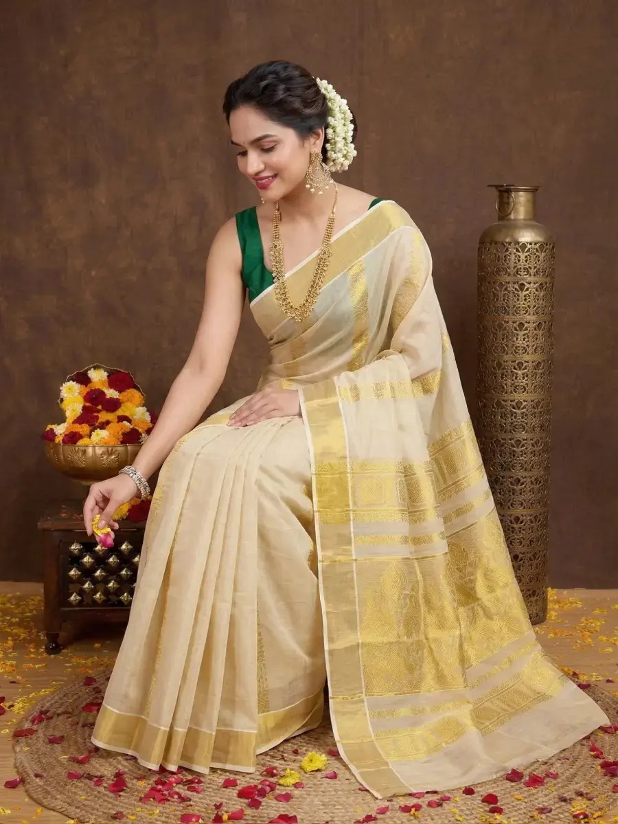 Mayil Premium Zari Balaramapuram Wedding Tissue Saree main view