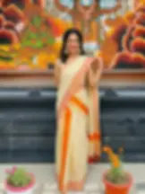 Merigold Orange Tussel Tissue Setmundu with Blouse front view