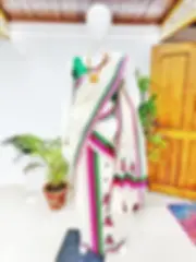 Rose and Green Unni Krishnan Embroidery Cotton Setmundu main view