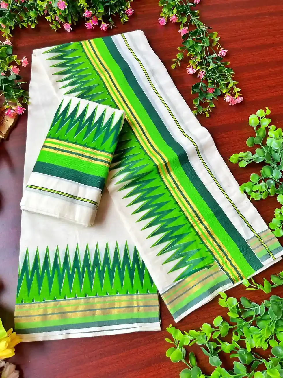 Ekat Green Kasavu Cotton Setmundu main view