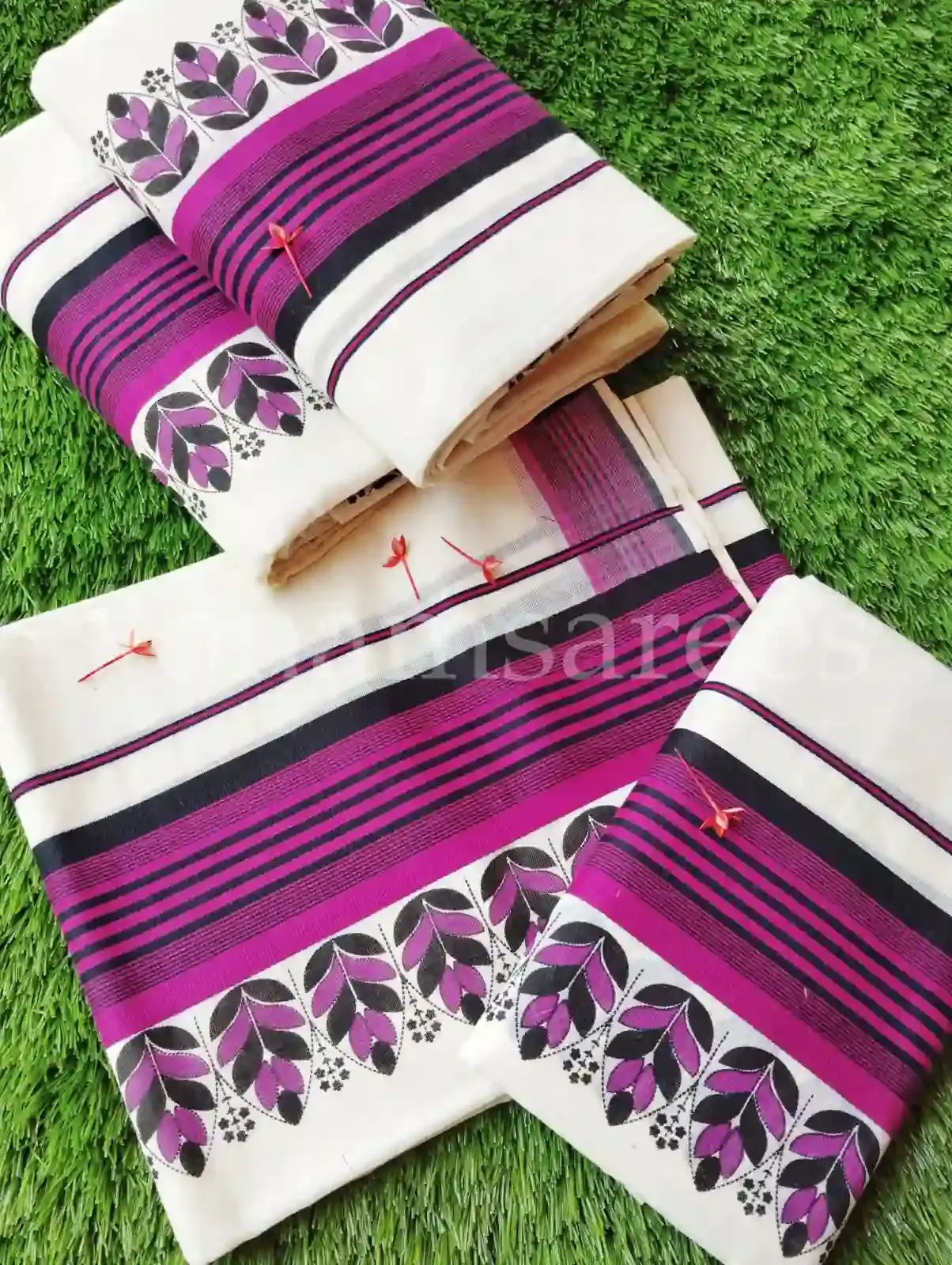 Violet and Black Floral Designer Cotton Setmund main view