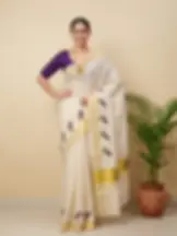 Purple Grape Embroidery Kasavu Tissue Saree main view
