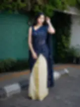 Navy Blue Zig Zag Kasavu Tissue Setmundu main view