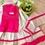 Thumbnail: Hot Pink Tissue Stone Work Dhavani Set with Blouse top view