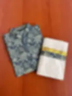 Floral Dark Blue Ajrak Shirt & Mundu Combo top view