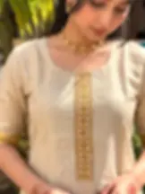 Golden Sequin Tissue Kurti with Sleeves closeup view