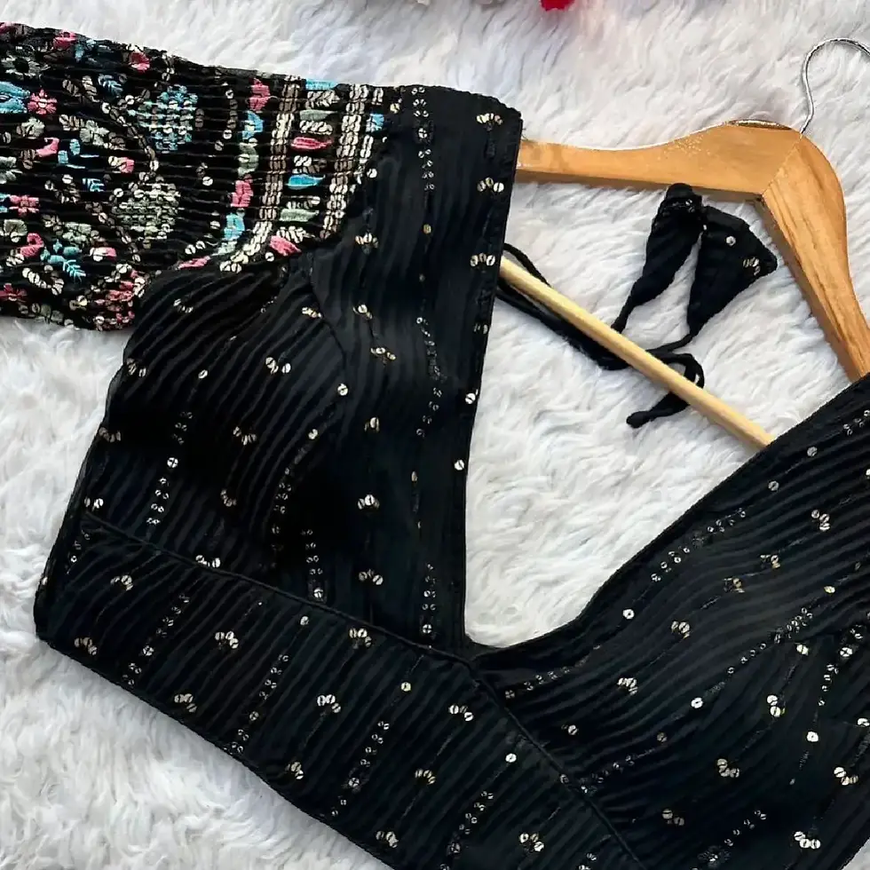 Black Sequin Embroidery Party Wear Chic Blouse zoom view