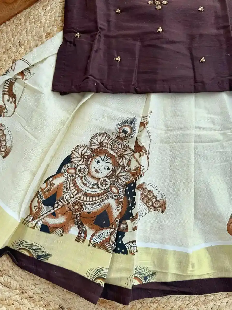 Coffee Radha Krishna Stone Work 2 Year Kids Dress design view
