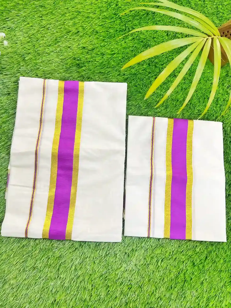 Thumbnail: Purple Kasavu Cotton Kerala Setmundu opened view
