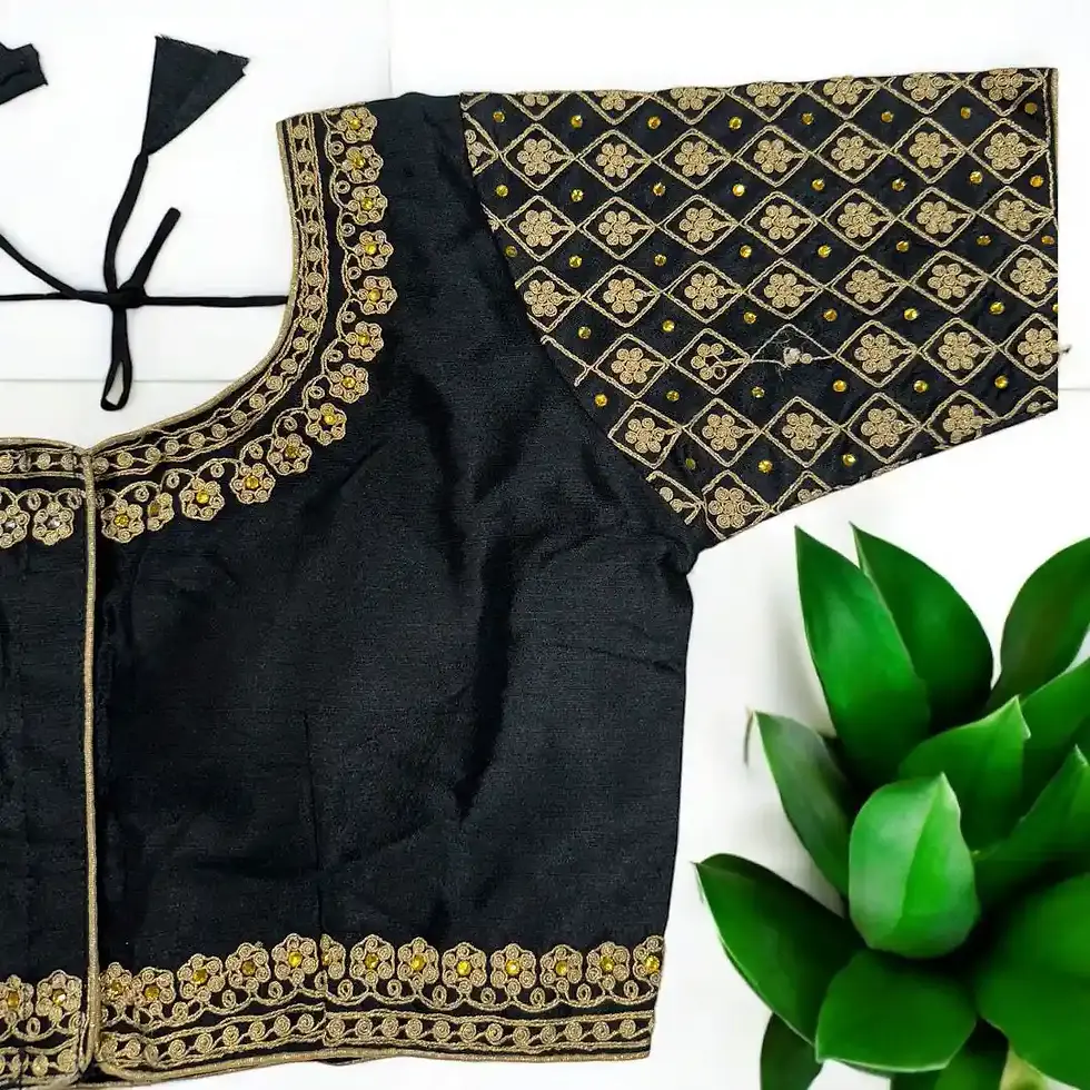 Black and Golden Sequin Luxury Readymade Party Wear Blouse front view