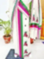 Thumbnail: Rose and Green Unni Krishnan Embroidery Cotton Setmundu bottom view