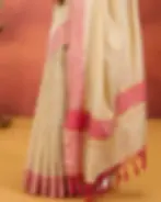Pink Kasavu Tussel Tissue Saree closeup view
