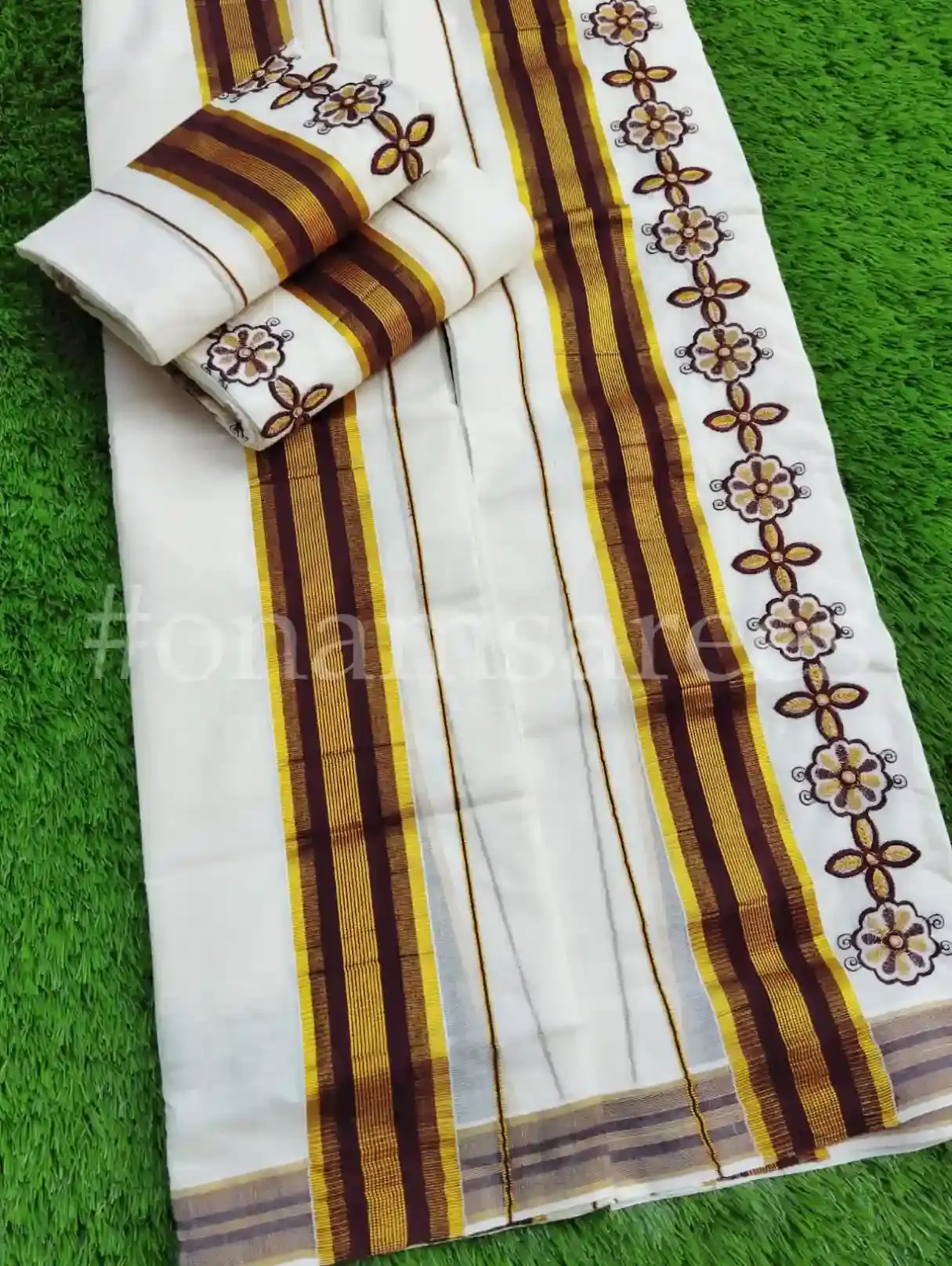 Coffee Flower Embroidery Designer Cotton Setmundu side view