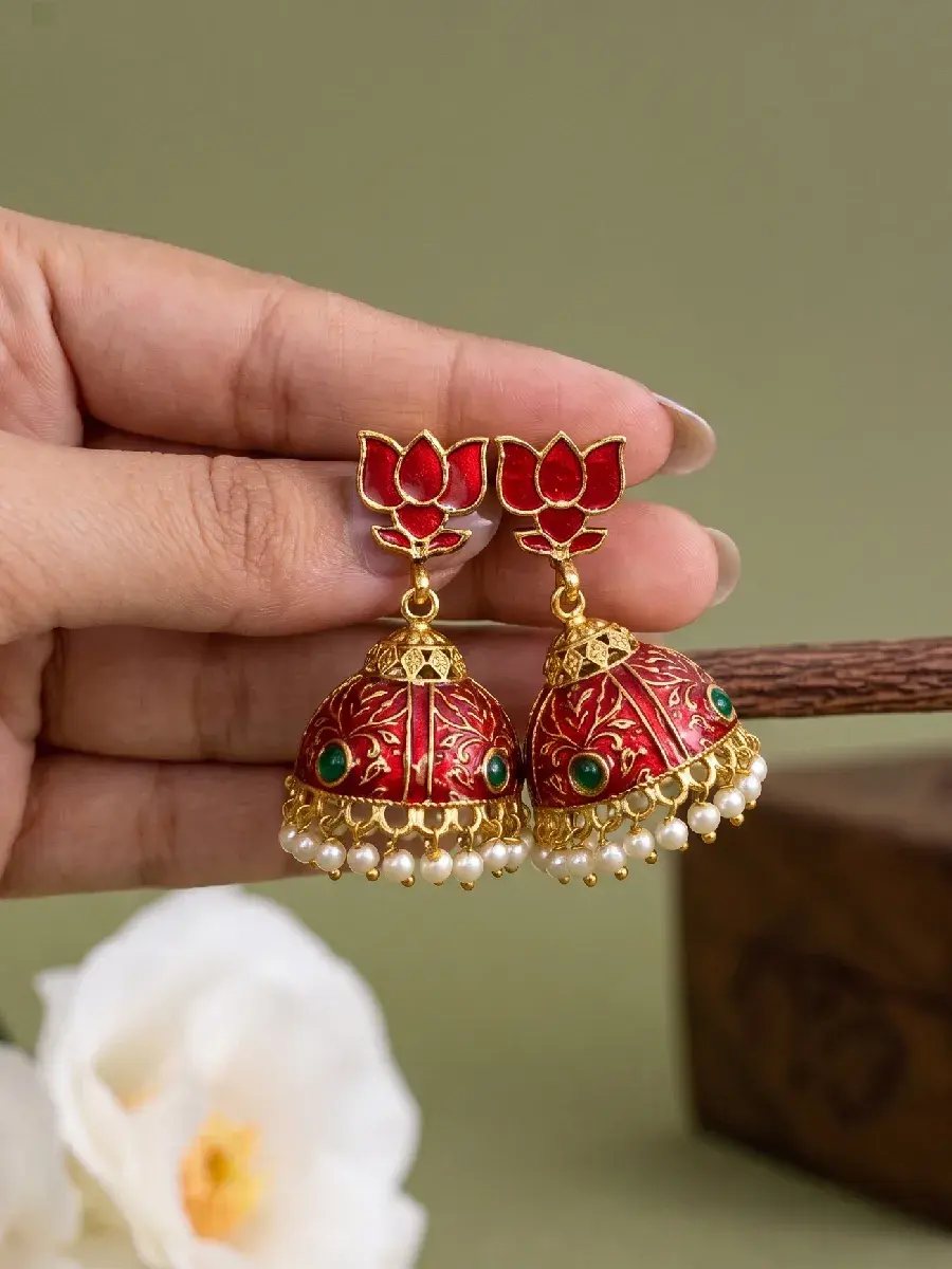 Lotus Meenakari Jumka Earrings main view