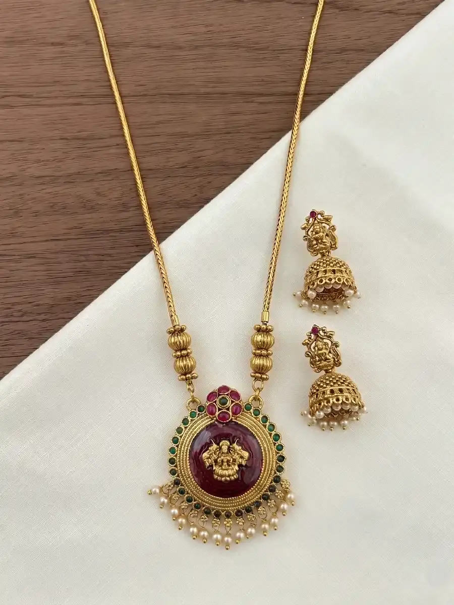 Lakshmi Pendant Necklace Set with Earrings main view