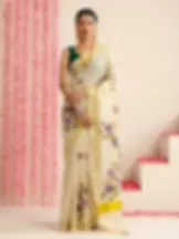 Multi-Color Bloom Embroidery Kasavu Tissue Saree main view