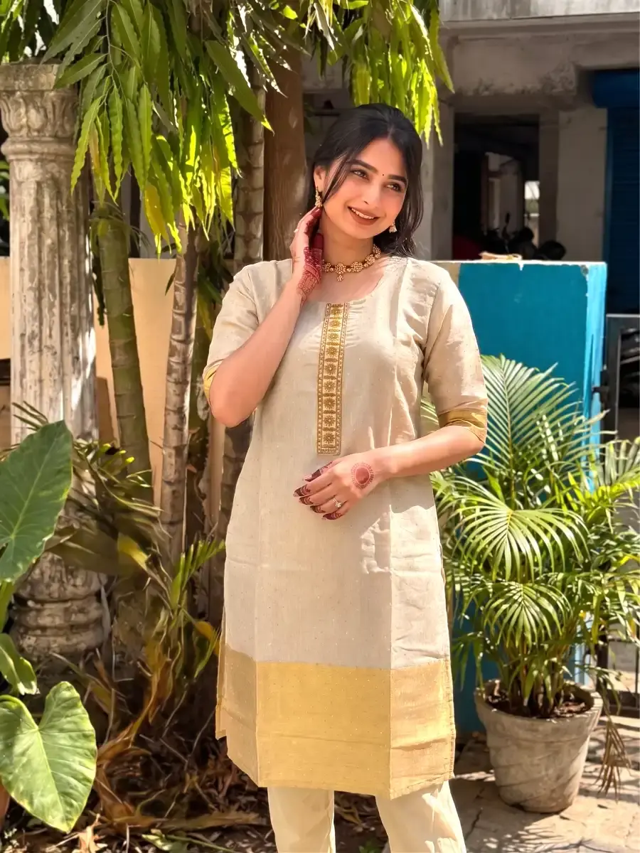 Golden Sequin Tissue Kurti with Sleeves main view