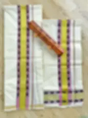 Lotus Violet Kara Golden Kasavu Cotton Setmundu main top view
