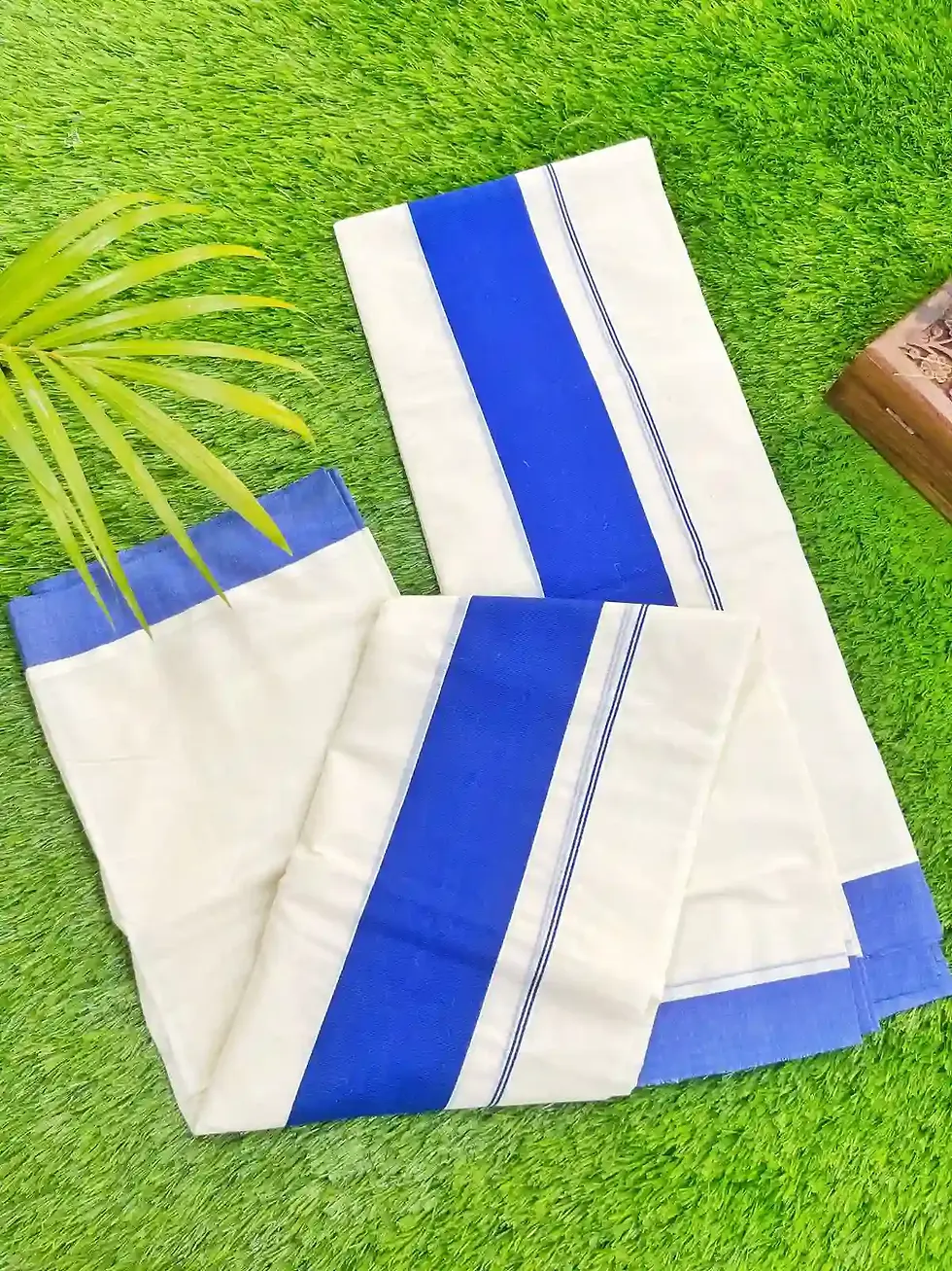 Thumbnail: Azure Blue Pure Cotton Katti Kara Setmundu zig-zag view